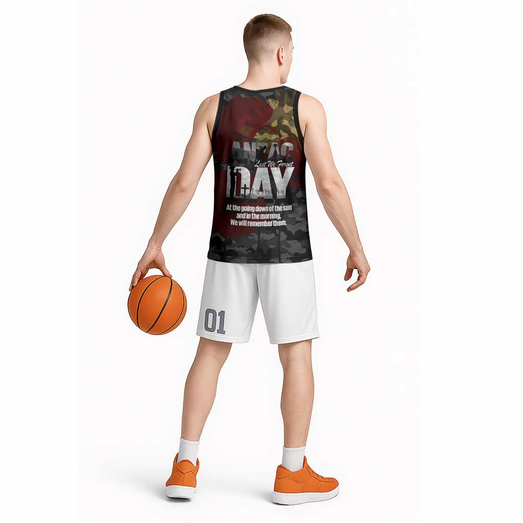 Australia ANZAC Day Basketball Jersey We Will Remember Them Poppy Camouflage - Aussie Hoodie