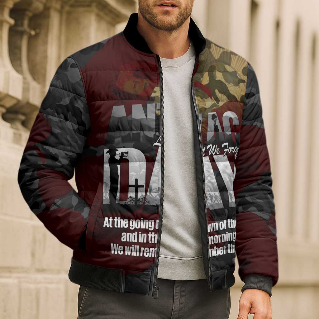 Australia ANZAC Day Bomber Puffer Jacket We Will Remember Them Poppy Camouflage - Aussie Hoodie