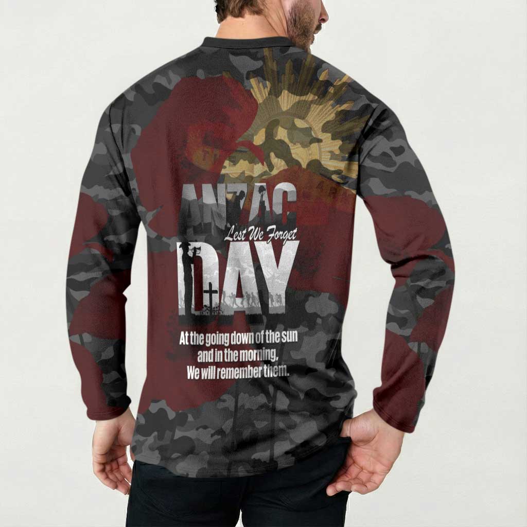 Australia ANZAC Day Button Sweatshirt We Will Remember Them Poppy Camouflage - Aussie Hoodie