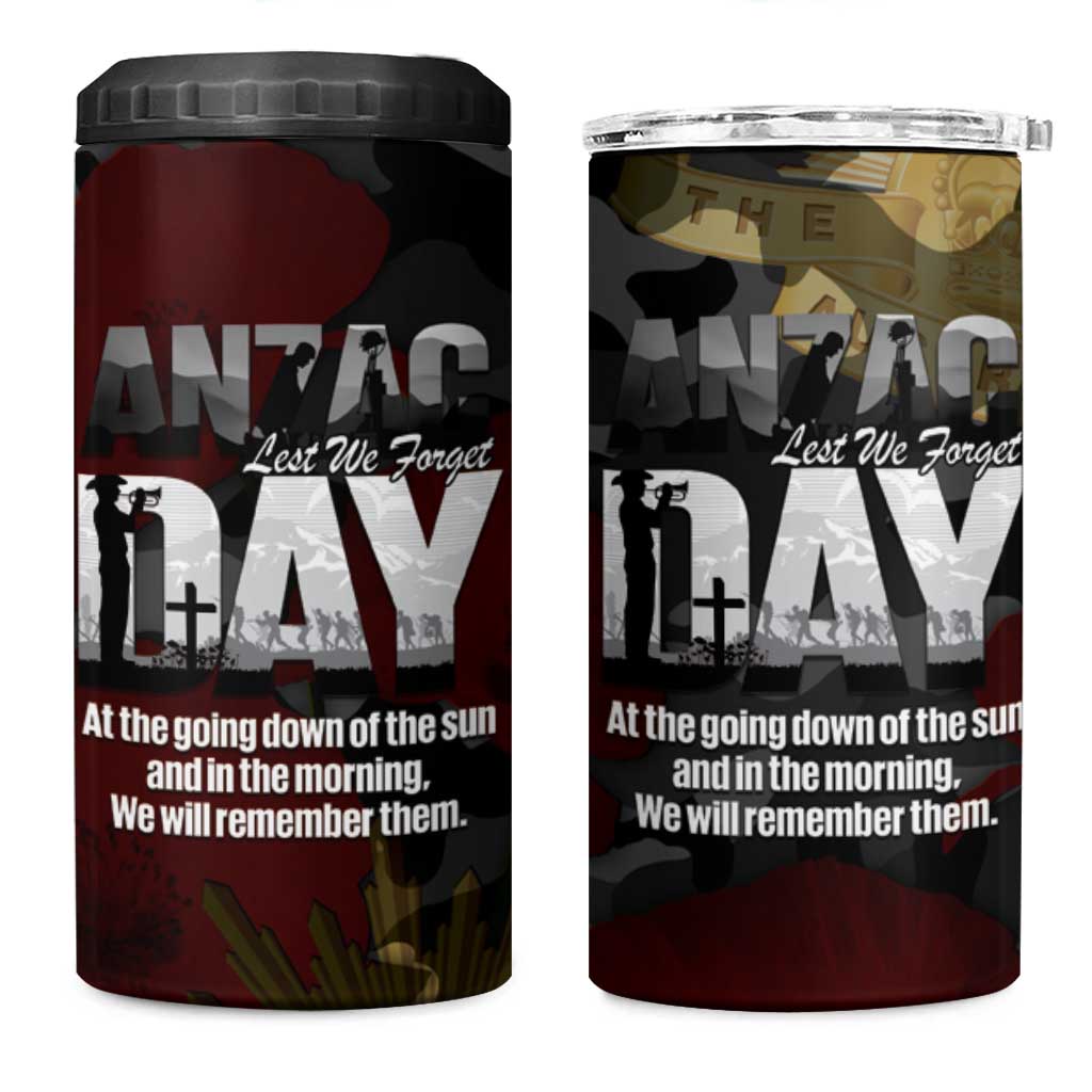 Australia ANZAC Day 4 in 1 Can Cooler Tumbler We Will Remember Them Poppy Camouflage - Aussie Hoodie