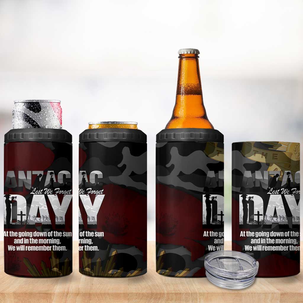 Australia ANZAC Day 4 in 1 Can Cooler Tumbler We Will Remember Them Poppy Camouflage - Aussie Hoodie