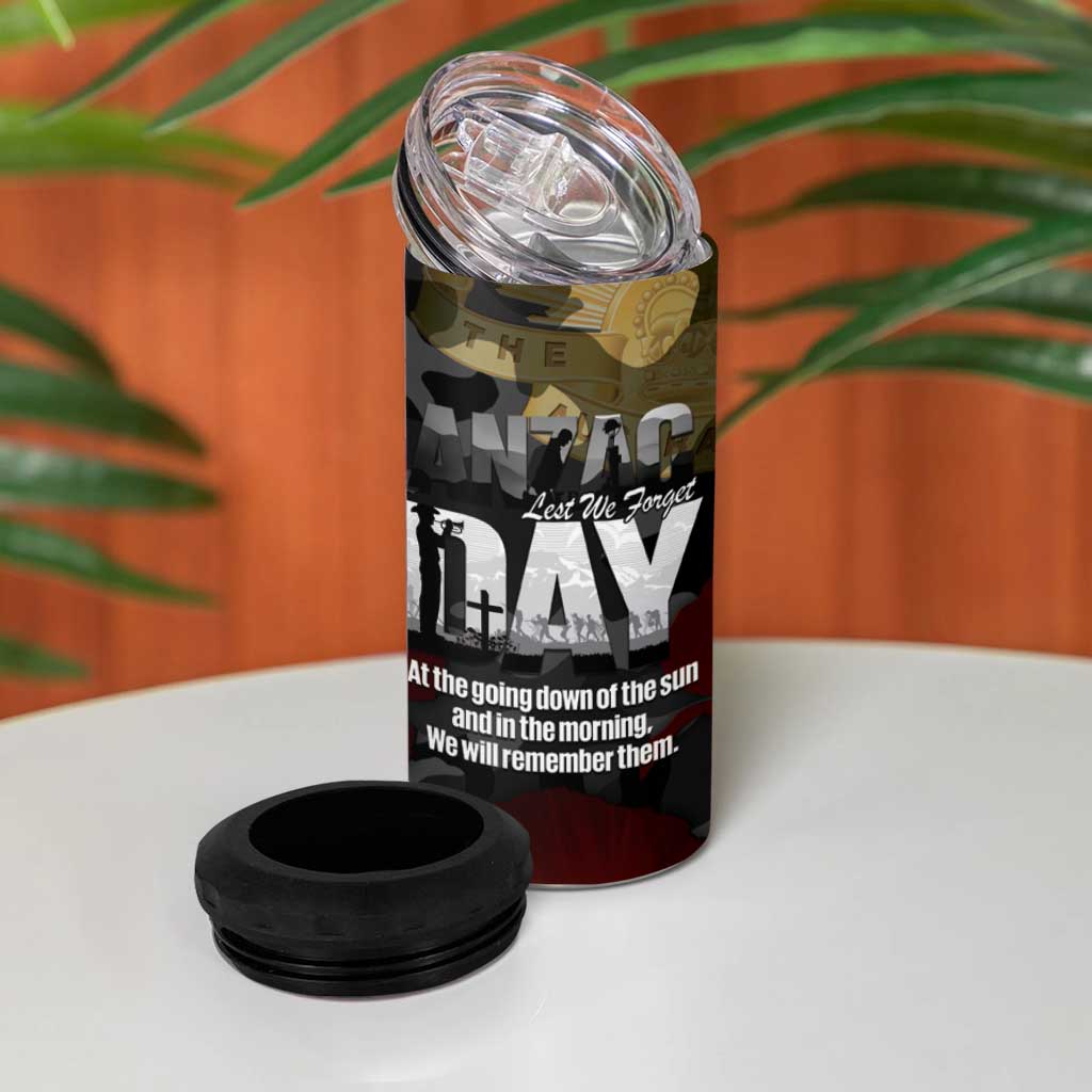 Australia ANZAC Day 4 in 1 Can Cooler Tumbler We Will Remember Them Poppy Camouflage - Aussie Hoodie