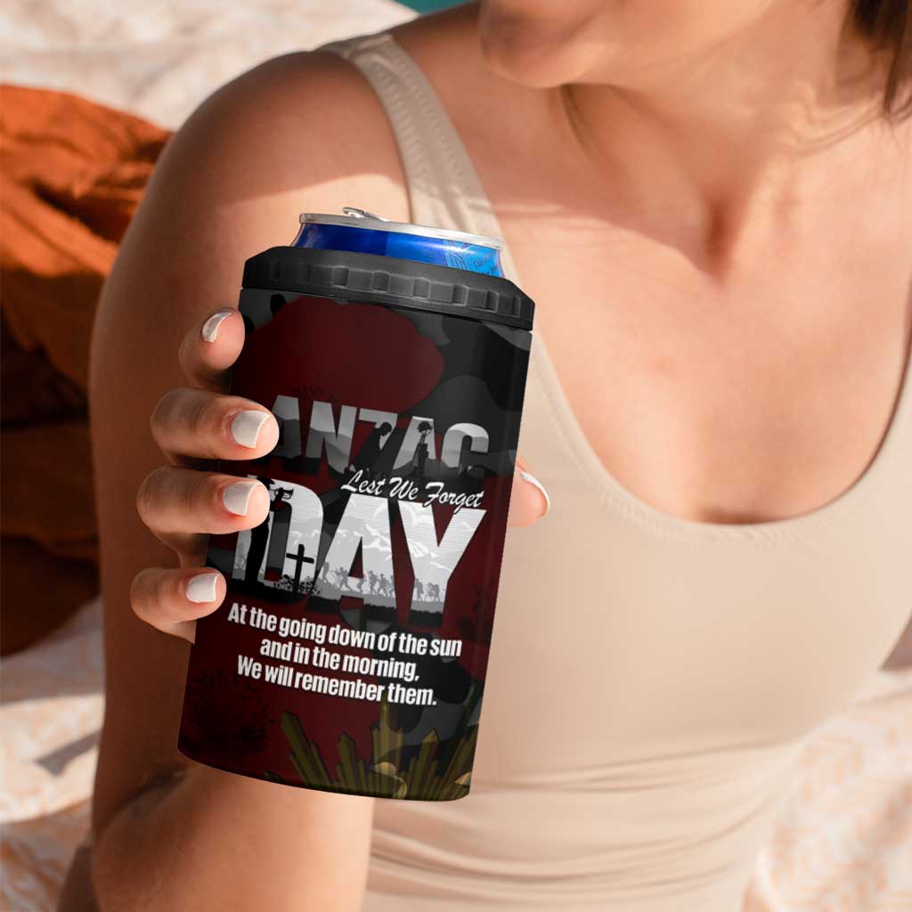Australia ANZAC Day 4 in 1 Can Cooler Tumbler We Will Remember Them Poppy Camouflage - Aussie Hoodie