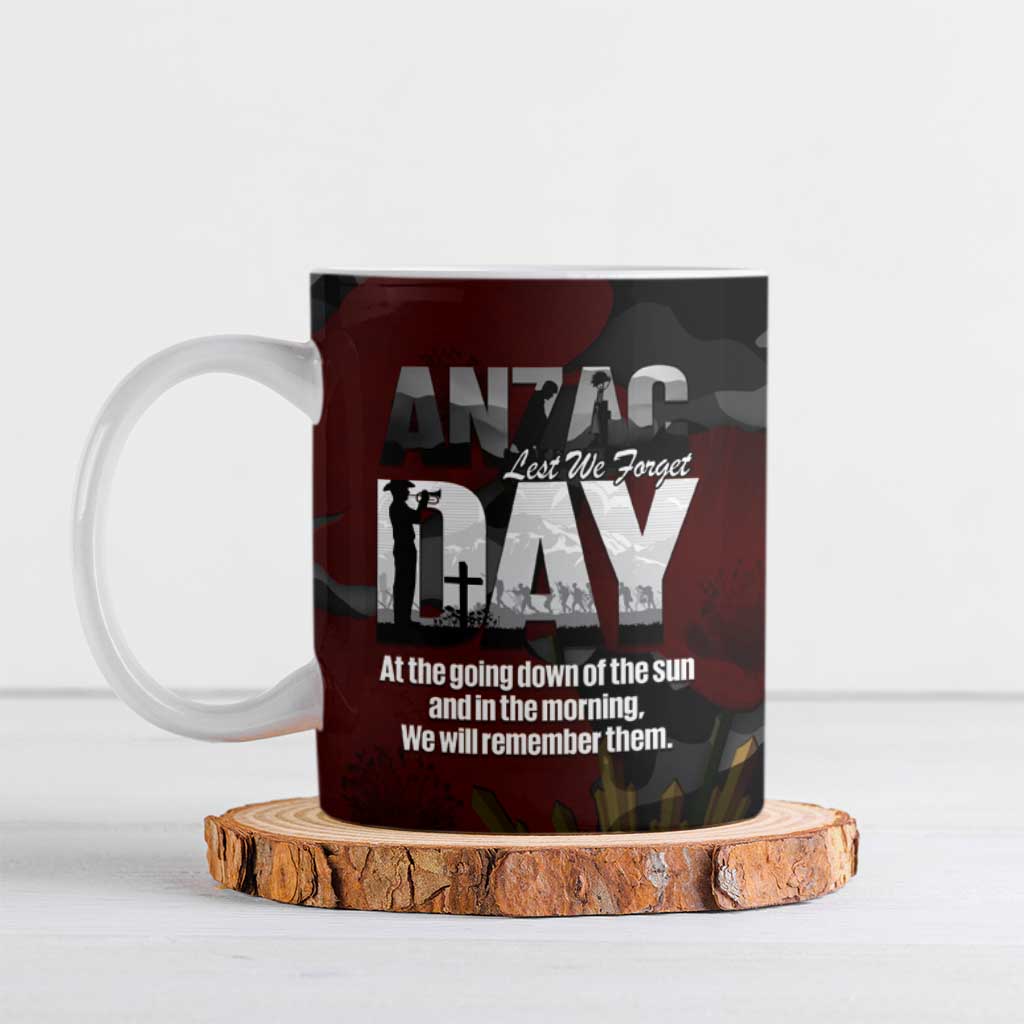 Australia ANZAC Day Ceramic Mug We Will Remember Them Poppy Camouflage - Aussie Hoodie
