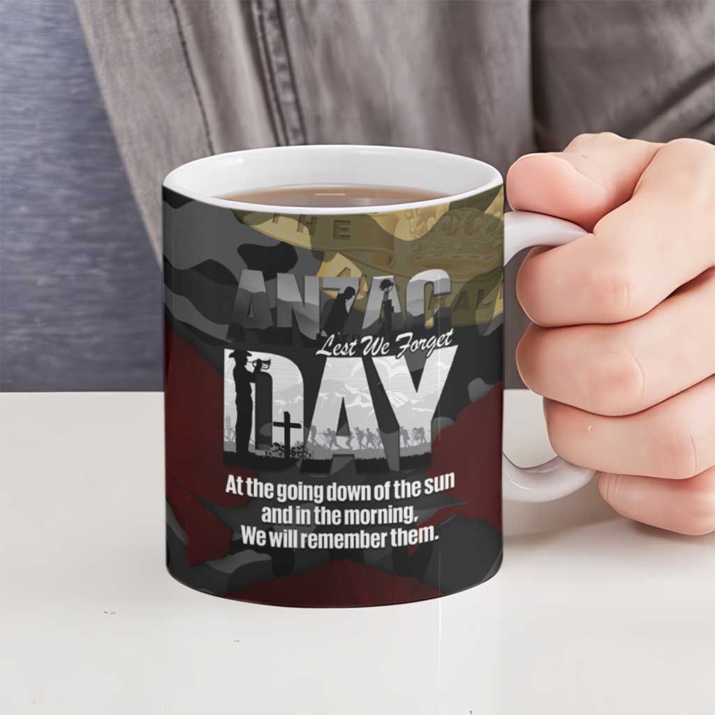 Australia ANZAC Day Ceramic Mug We Will Remember Them Poppy Camouflage - Aussie Hoodie