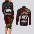 Australia ANZAC Day Couples Matching Long Sleeve Bodycon Dress and Long Sleeve Button Shirt We Will Remember Them Poppy Camouflage - Aussie Hoodie