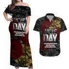 Australia ANZAC Day Couples Matching Off Shoulder Maxi Dress and Hawaiian Shirt We Will Remember Them Poppy Camouflage - Aussie Hoodie