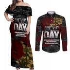 Australia ANZAC Day Couples Matching Off Shoulder Maxi Dress and Long Sleeve Button Shirt We Will Remember Them Poppy Camouflage - Aussie Hoodie