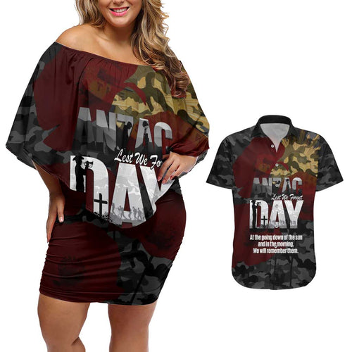 Australia ANZAC Day Couples Matching Off Shoulder Short Dress and Hawaiian Shirt We Will Remember Them Poppy Camouflage - Aussie Hoodie