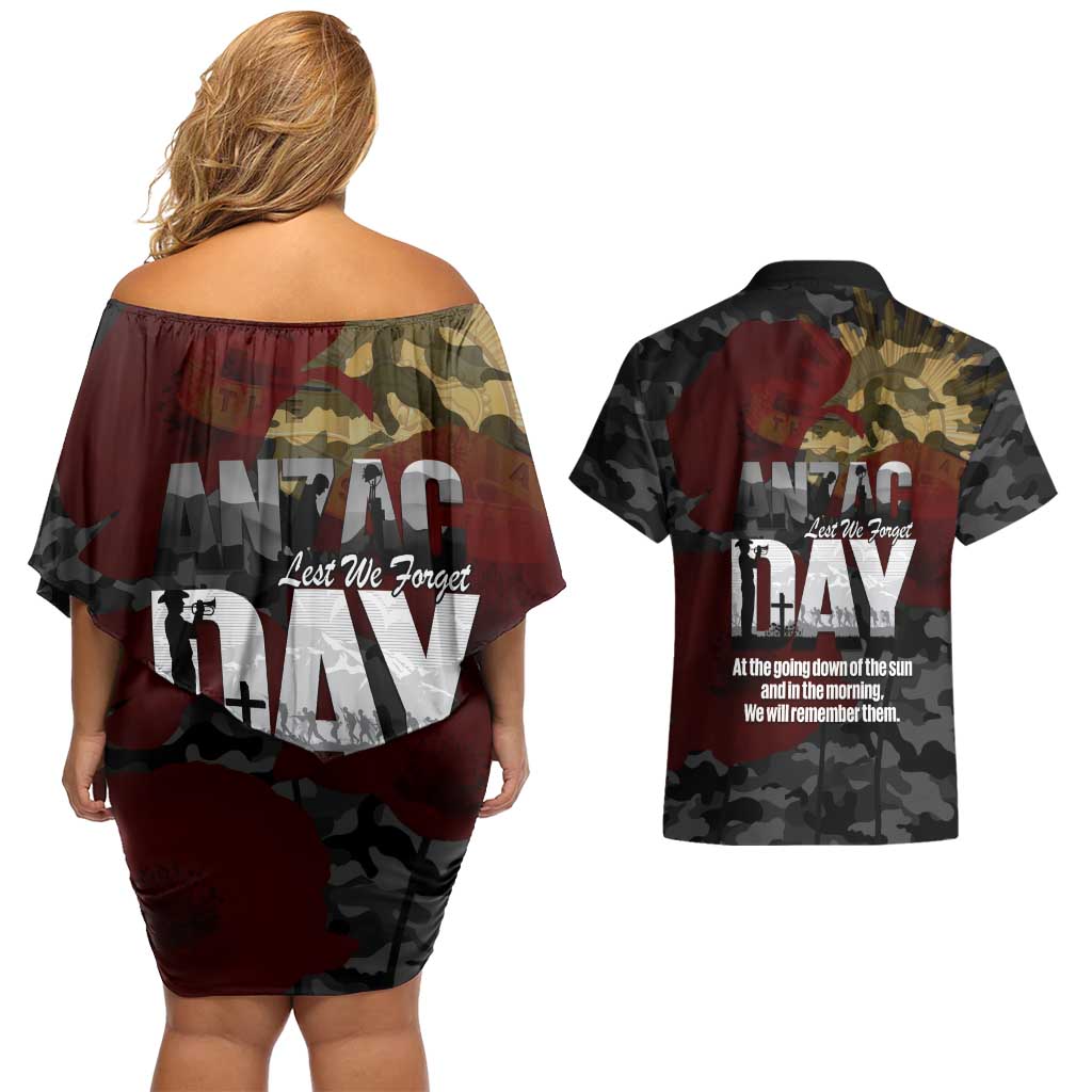 Australia ANZAC Day Couples Matching Off Shoulder Short Dress and Hawaiian Shirt We Will Remember Them Poppy Camouflage - Aussie Hoodie