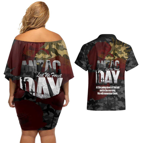 Australia ANZAC Day Couples Matching Off Shoulder Short Dress and Hawaiian Shirt We Will Remember Them Poppy Camouflage - Aussie Hoodie