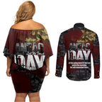 Australia ANZAC Day Couples Matching Off Shoulder Short Dress and Long Sleeve Button Shirt We Will Remember Them Poppy Camouflage - Aussie Hoodie