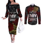 Australia ANZAC Day Couples Matching Off The Shoulder Long Sleeve Dress and Long Sleeve Button Shirt We Will Remember Them Poppy Camouflage - Aussie Hoodie