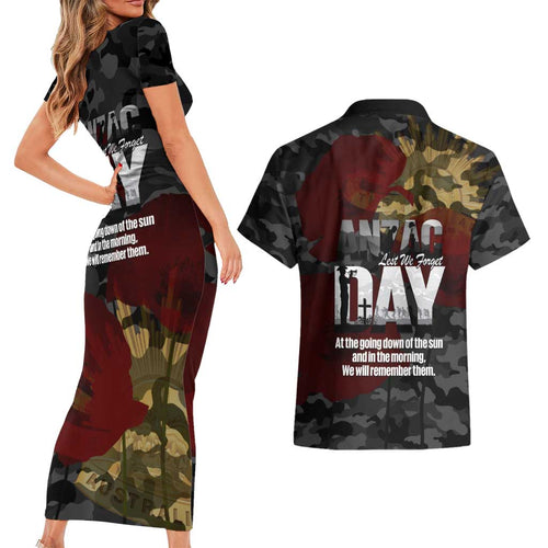 Australia ANZAC Day Couples Matching Short Sleeve Bodycon Dress and Hawaiian Shirt We Will Remember Them Poppy Camouflage - Aussie Hoodie