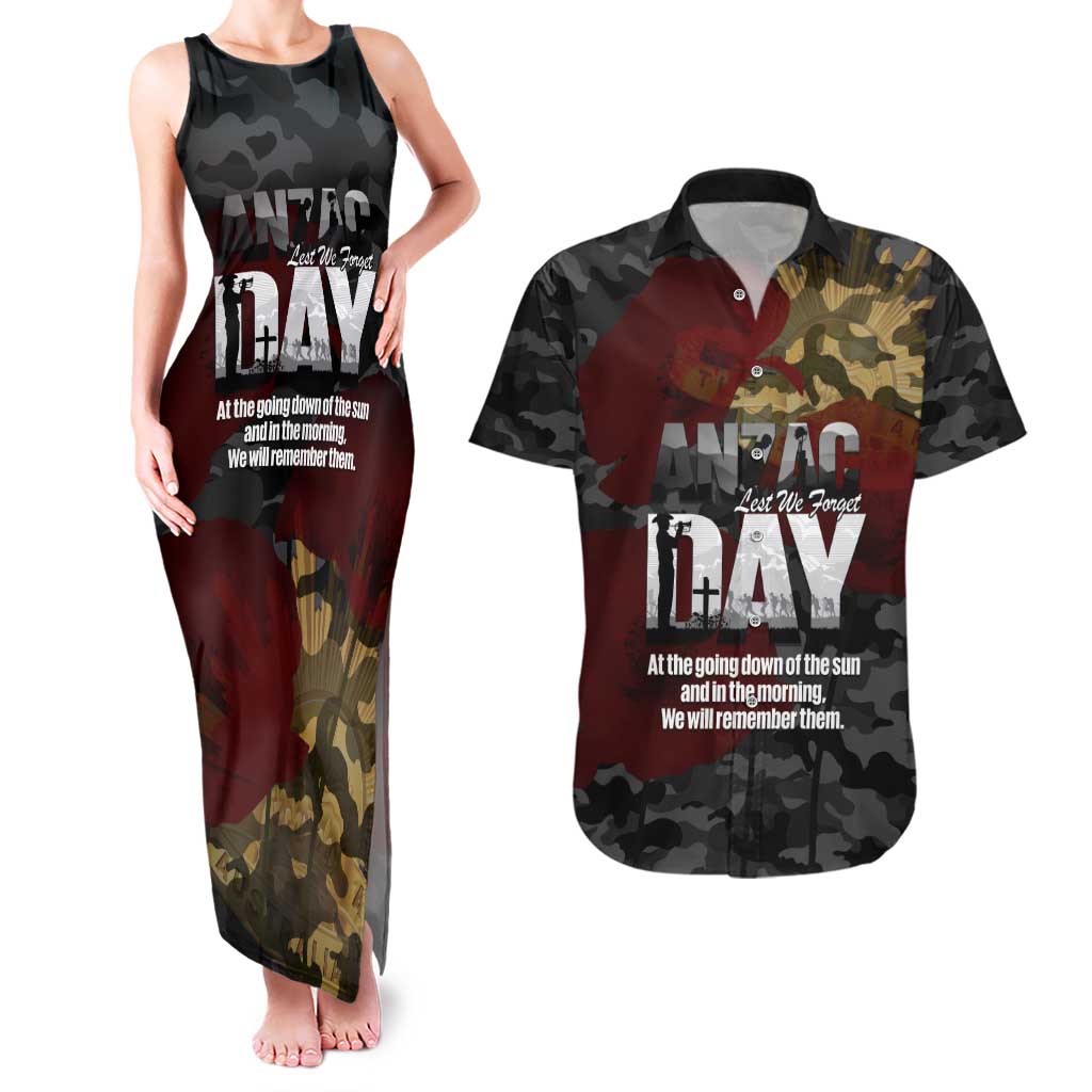 Australia ANZAC Day Couples Matching Tank Maxi Dress and Hawaiian Shirt We Will Remember Them Poppy Camouflage - Aussie Hoodie