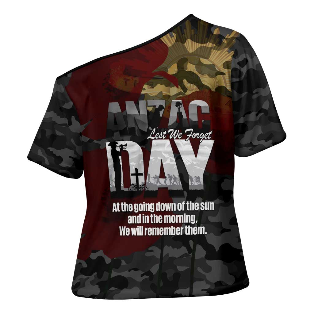 Australia ANZAC Day Cross Shoulder Shirt We Will Remember Them Poppy Camouflage - Aussie Hoodie