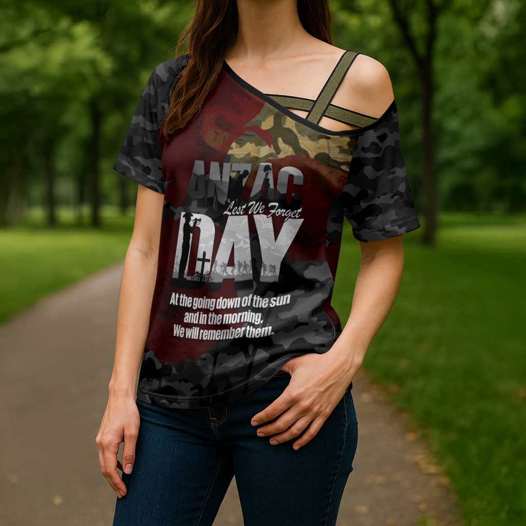 Australia ANZAC Day Cross Shoulder Shirt We Will Remember Them Poppy Camouflage - Aussie Hoodie