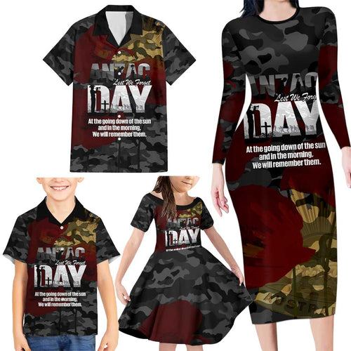 Australia ANZAC Day Family Matching Long Sleeve Bodycon Dress and Hawaiian Shirt We Will Remember Them Poppy Camouflage