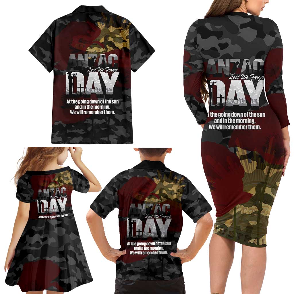 Australia ANZAC Day Family Matching Long Sleeve Bodycon Dress and Hawaiian Shirt We Will Remember Them Poppy Camouflage