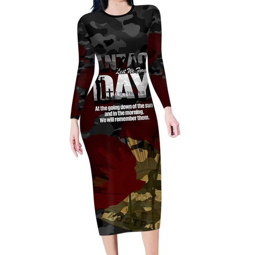 Australia ANZAC Day Family Matching Long Sleeve Bodycon Dress and Hawaiian Shirt We Will Remember Them Poppy Camouflage
