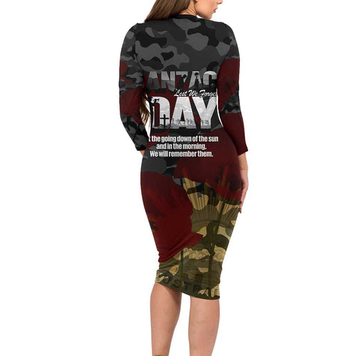 Australia ANZAC Day Family Matching Long Sleeve Bodycon Dress and Hawaiian Shirt We Will Remember Them Poppy Camouflage