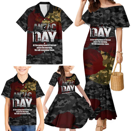 Australia ANZAC Day Family Matching Mermaid Dress and Hawaiian Shirt We Will Remember Them Poppy Camouflage