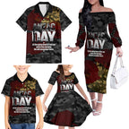 Australia ANZAC Day Family Matching Off The Shoulder Long Sleeve Dress and Hawaiian Shirt We Will Remember Them Poppy Camouflage