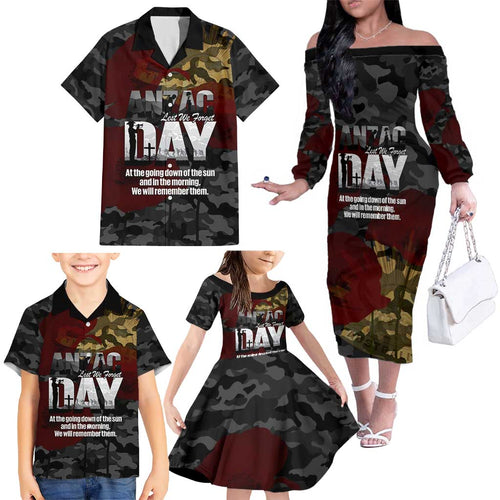 Australia ANZAC Day Family Matching Off The Shoulder Long Sleeve Dress and Hawaiian Shirt We Will Remember Them Poppy Camouflage