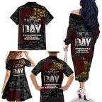 Australia ANZAC Day Family Matching Off The Shoulder Long Sleeve Dress and Hawaiian Shirt We Will Remember Them Poppy Camouflage