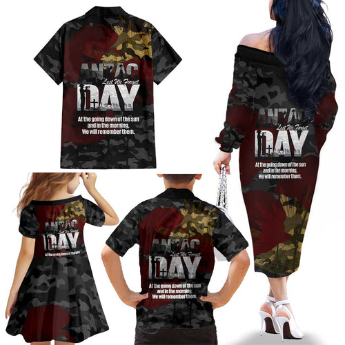 Australia ANZAC Day Family Matching Off The Shoulder Long Sleeve Dress and Hawaiian Shirt We Will Remember Them Poppy Camouflage