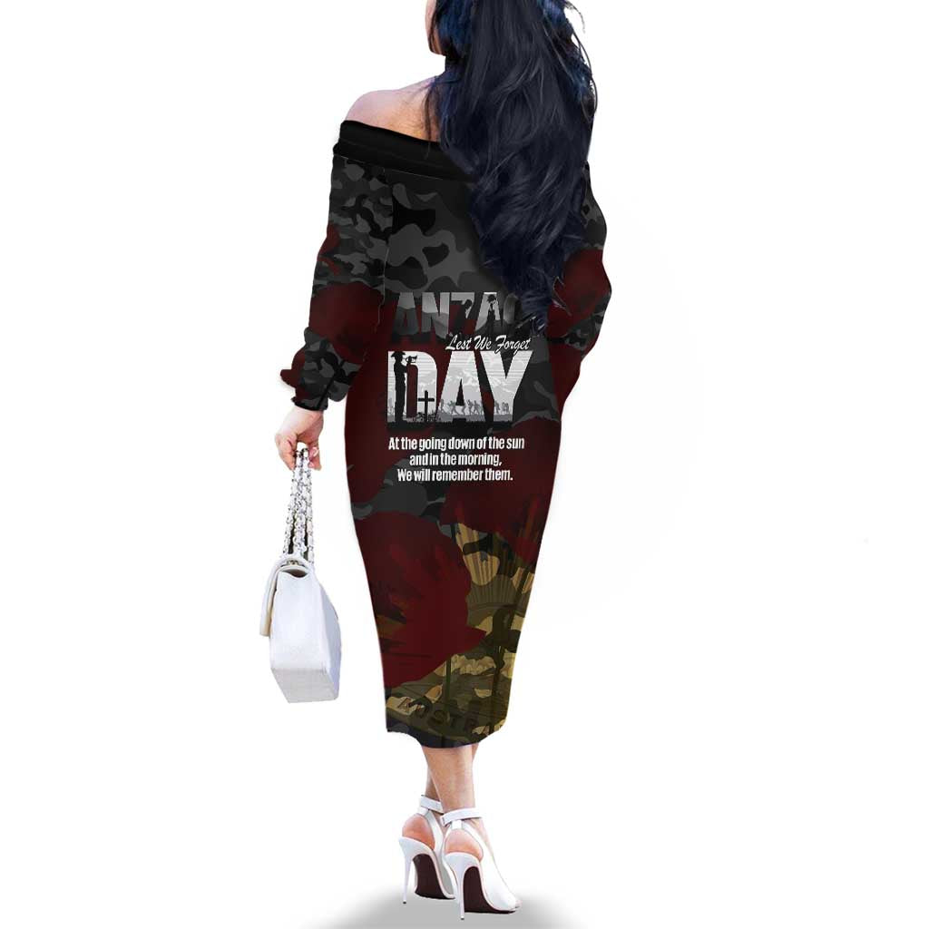 Australia ANZAC Day Family Matching Off The Shoulder Long Sleeve Dress and Hawaiian Shirt We Will Remember Them Poppy Camouflage