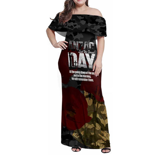 Australia ANZAC Day Family Matching Off Shoulder Maxi Dress and Hawaiian Shirt We Will Remember Them Poppy Camouflage