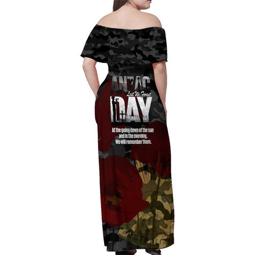 Australia ANZAC Day Family Matching Off Shoulder Maxi Dress and Hawaiian Shirt We Will Remember Them Poppy Camouflage