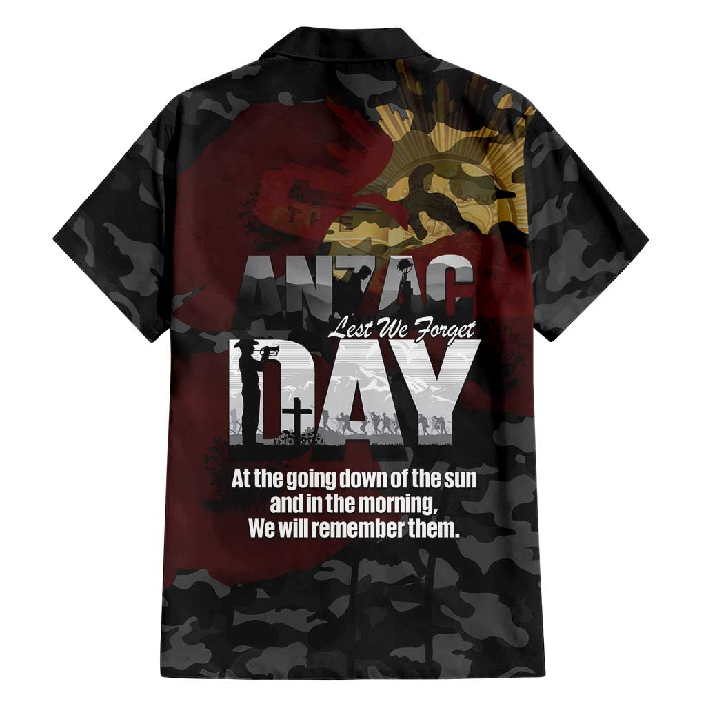Australia ANZAC Day Family Matching Off Shoulder Short Dress and Hawaiian Shirt We Will Remember Them Poppy Camouflage