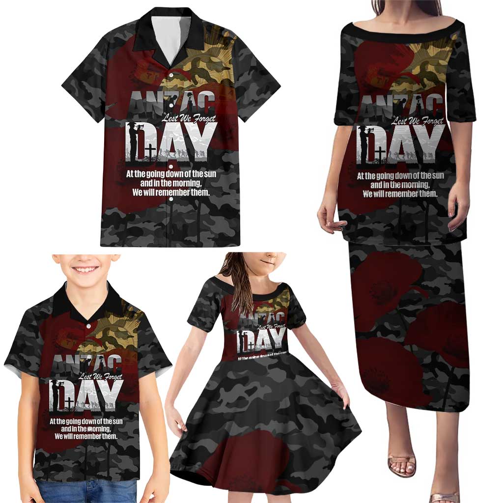 Australia ANZAC Day Family Matching Puletasi and Hawaiian Shirt We Will Remember Them Poppy Camouflage