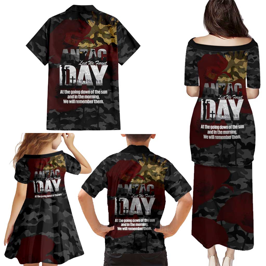 Australia ANZAC Day Family Matching Puletasi and Hawaiian Shirt We Will Remember Them Poppy Camouflage