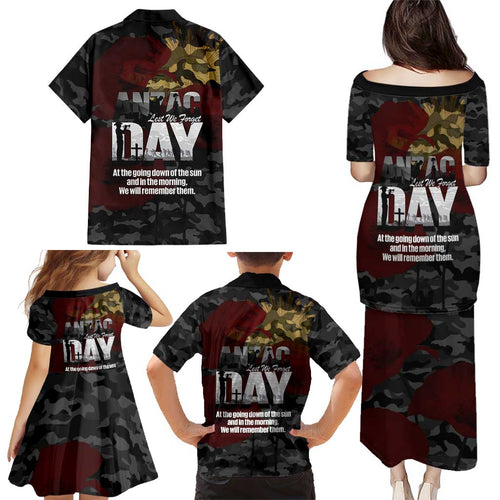 Australia ANZAC Day Family Matching Puletasi and Hawaiian Shirt We Will Remember Them Poppy Camouflage