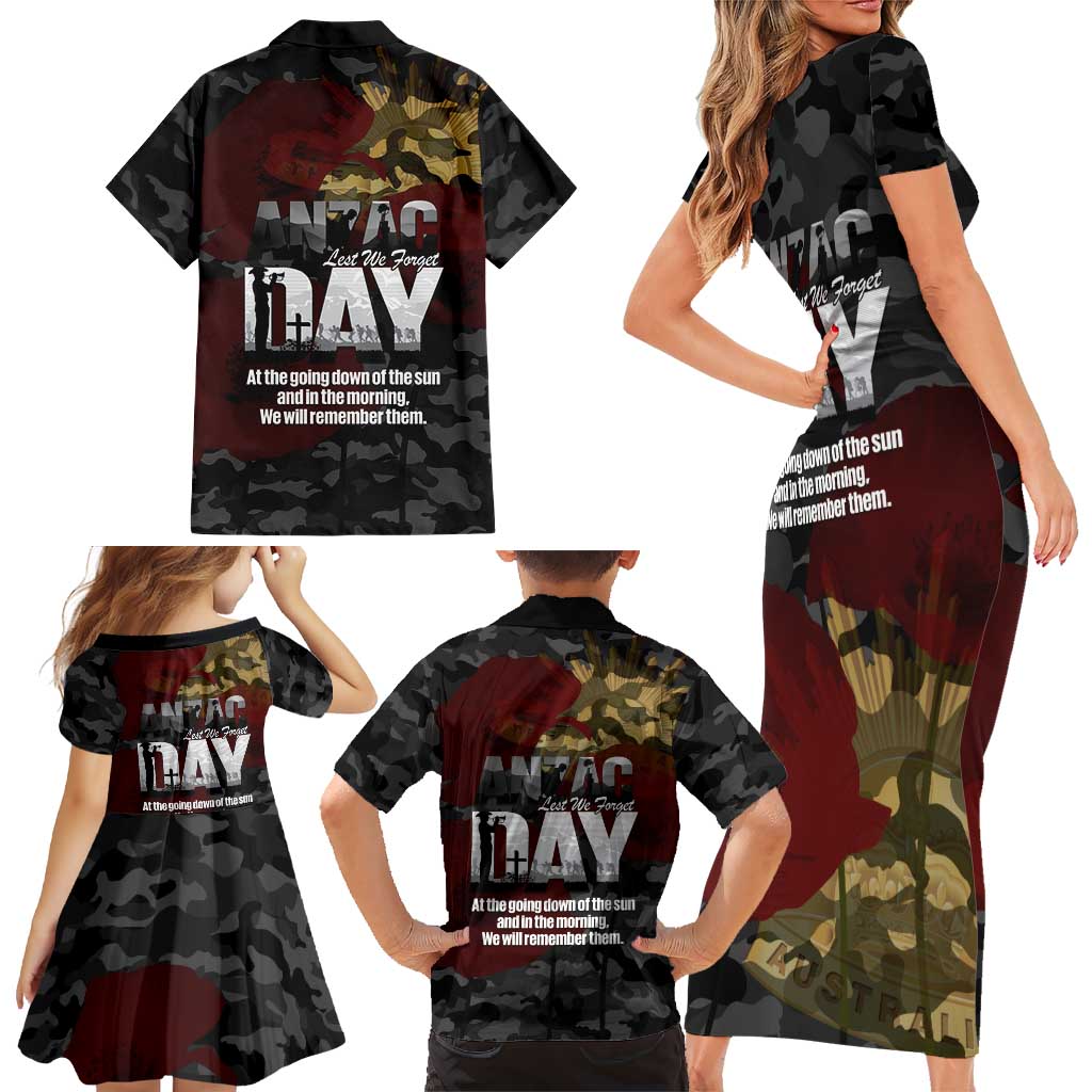 Australia ANZAC Day Family Matching Short Sleeve Bodycon Dress and Hawaiian Shirt We Will Remember Them Poppy Camouflage