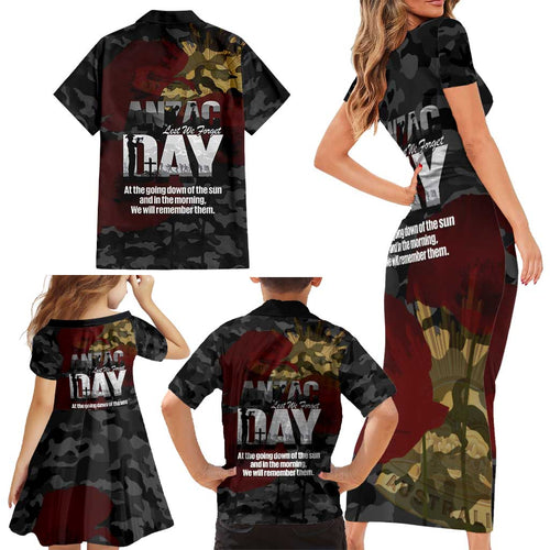 Australia ANZAC Day Family Matching Short Sleeve Bodycon Dress and Hawaiian Shirt We Will Remember Them Poppy Camouflage