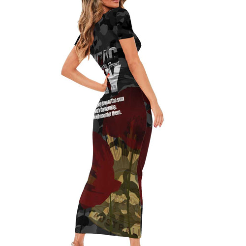Australia ANZAC Day Family Matching Short Sleeve Bodycon Dress and Hawaiian Shirt We Will Remember Them Poppy Camouflage