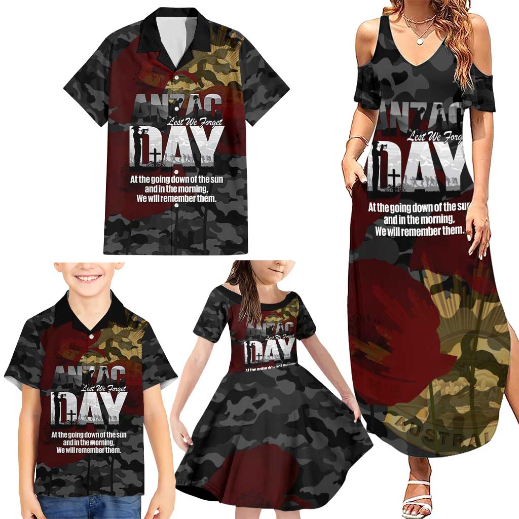 Australia ANZAC Day Family Matching Summer Maxi Dress and Hawaiian Shirt We Will Remember Them Poppy Camouflage