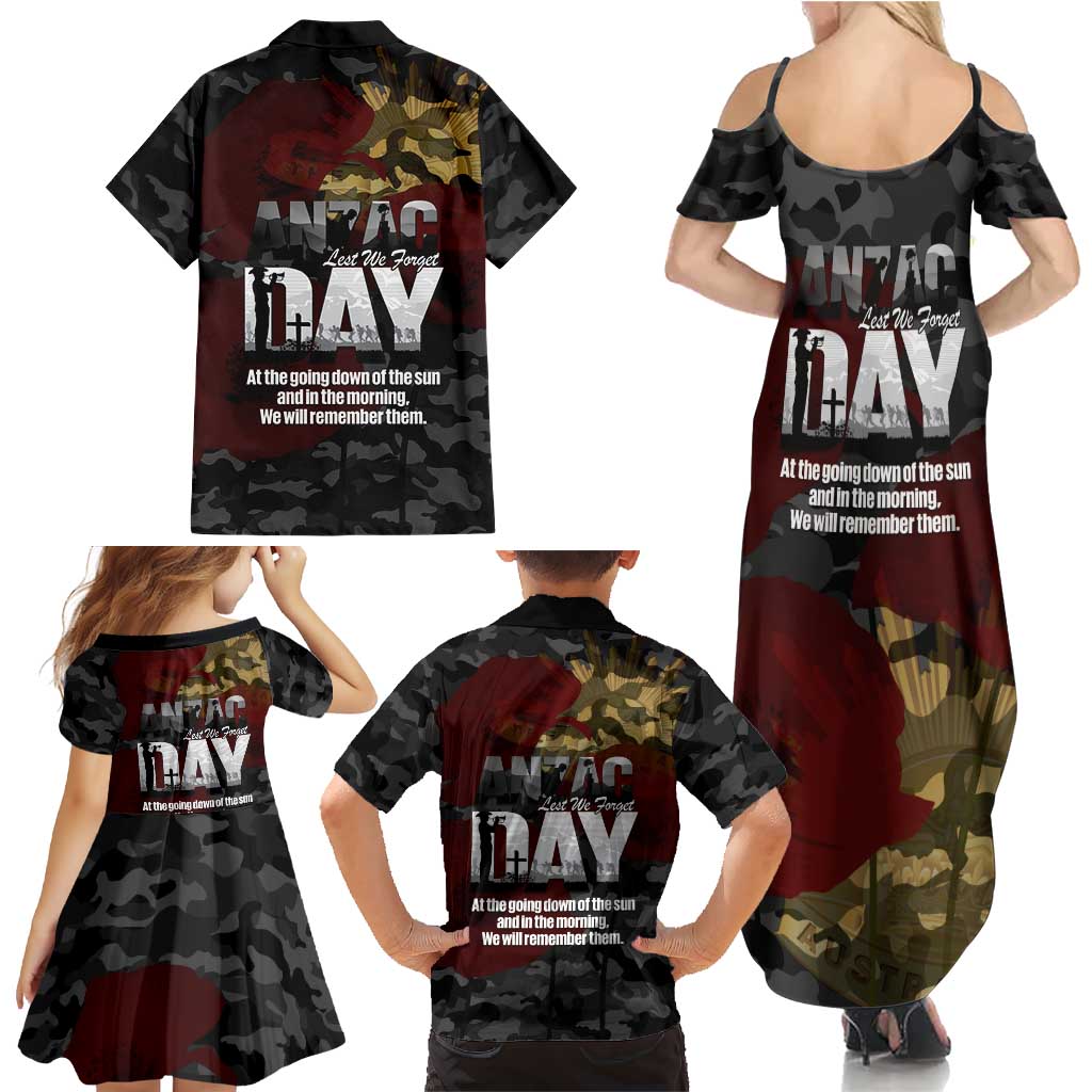 Australia ANZAC Day Family Matching Summer Maxi Dress and Hawaiian Shirt We Will Remember Them Poppy Camouflage