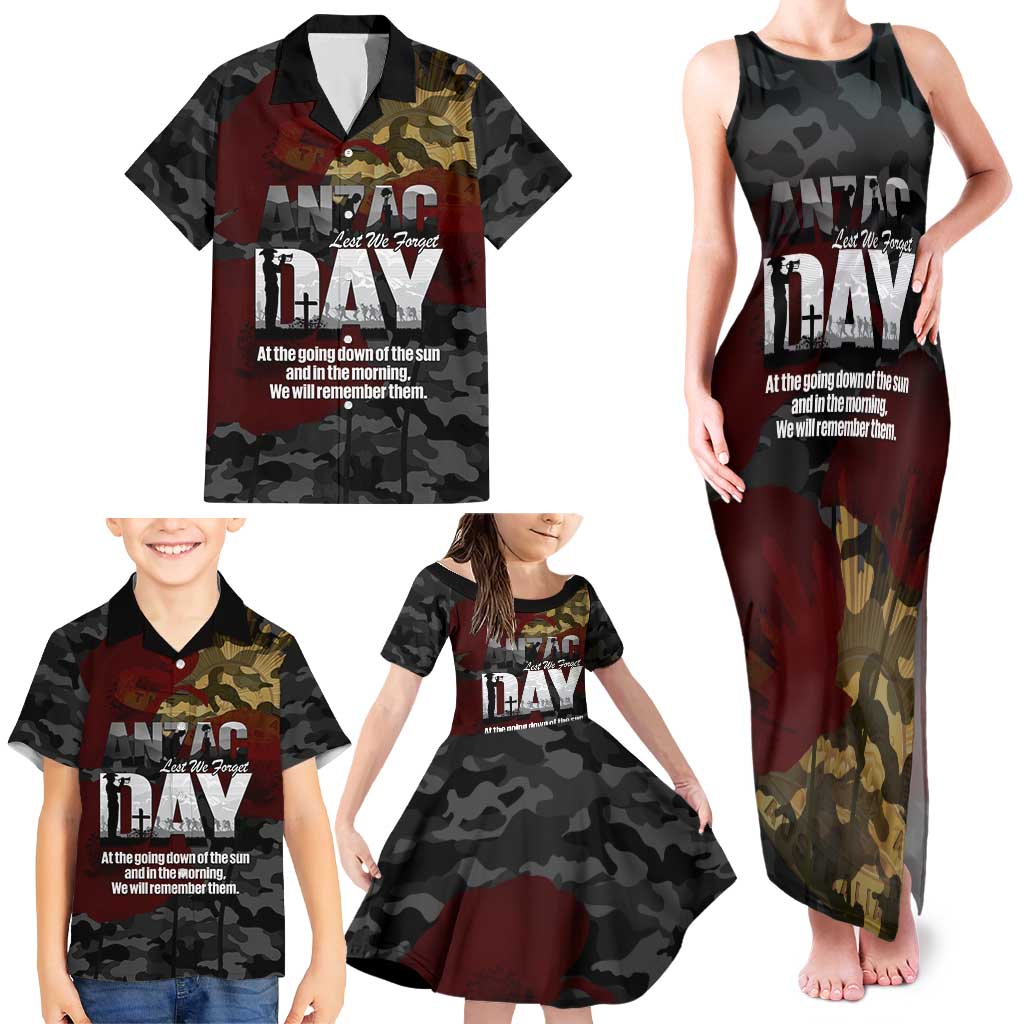 Australia ANZAC Day Family Matching Tank Maxi Dress and Hawaiian Shirt We Will Remember Them Poppy Camouflage