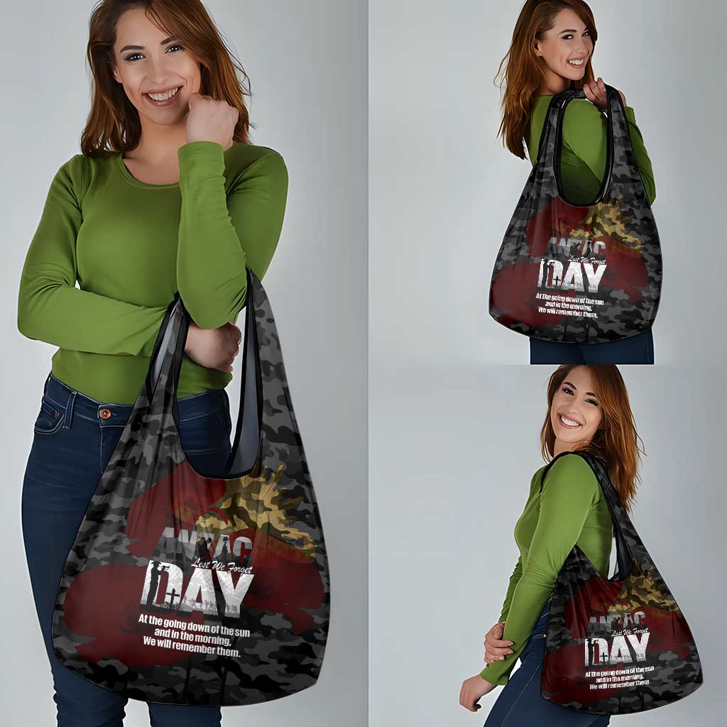 Australia ANZAC Day Grocery Bag We Will Remember Them Poppy Camouflage - Aussie Hoodie