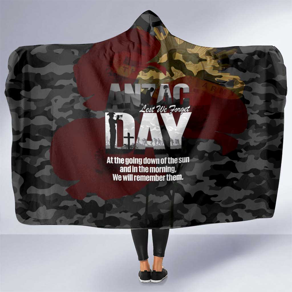 Australia ANZAC Day Hooded Blanket We Will Remember Them Poppy Camouflage - Aussie Hoodie