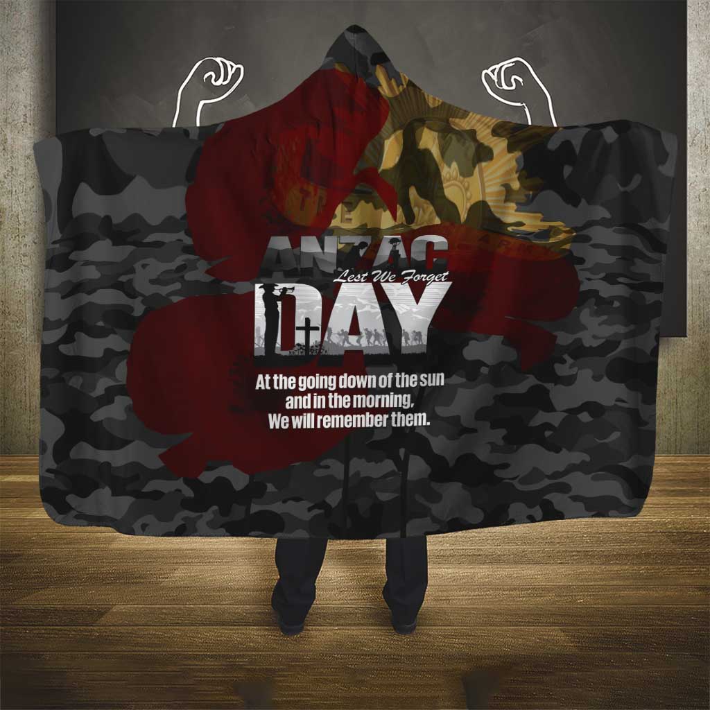 Australia ANZAC Day Hooded Blanket We Will Remember Them Poppy Camouflage - Aussie Hoodie