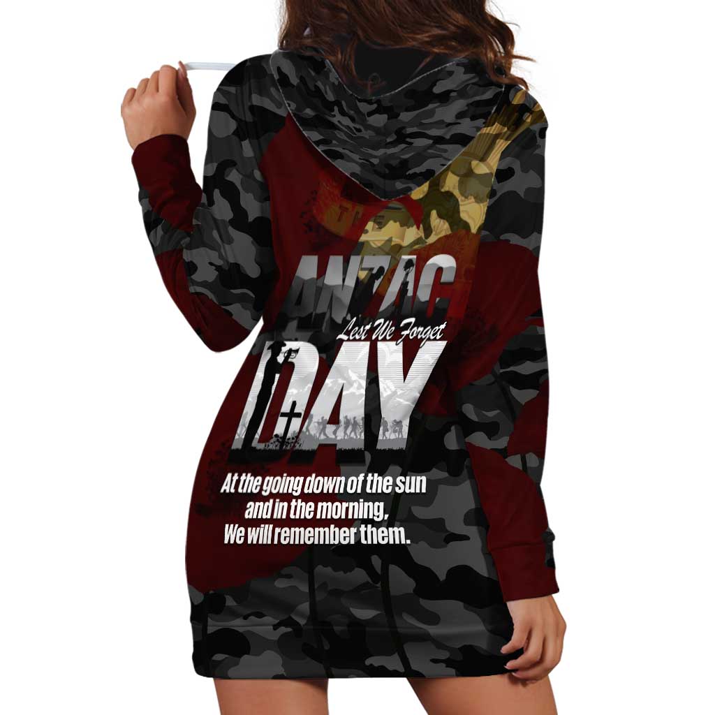 Australia ANZAC Day Hoodie Dress We Will Remember Them Poppy Camouflage - Aussie Hoodie