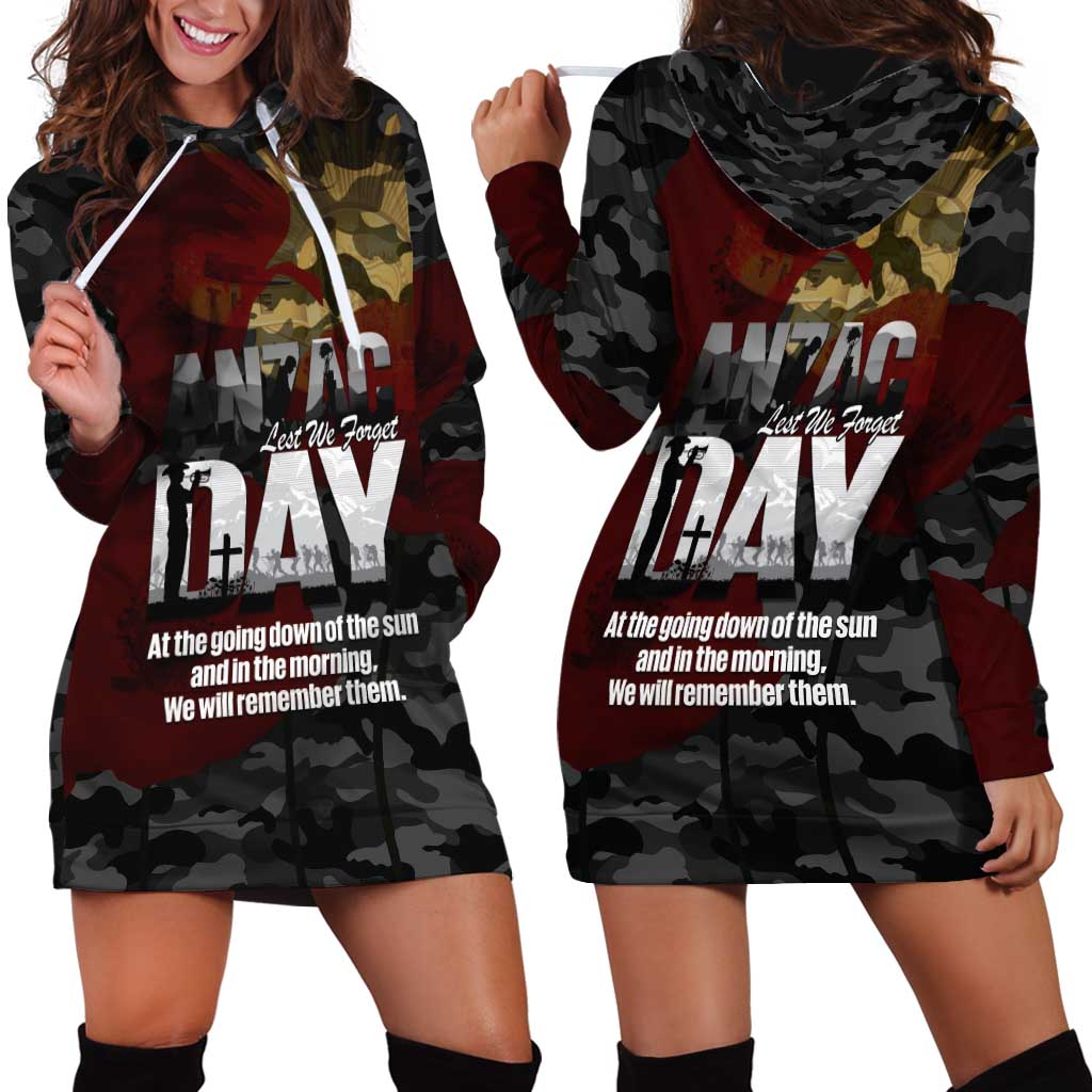 Australia ANZAC Day Hoodie Dress We Will Remember Them Poppy Camouflage - Aussie Hoodie