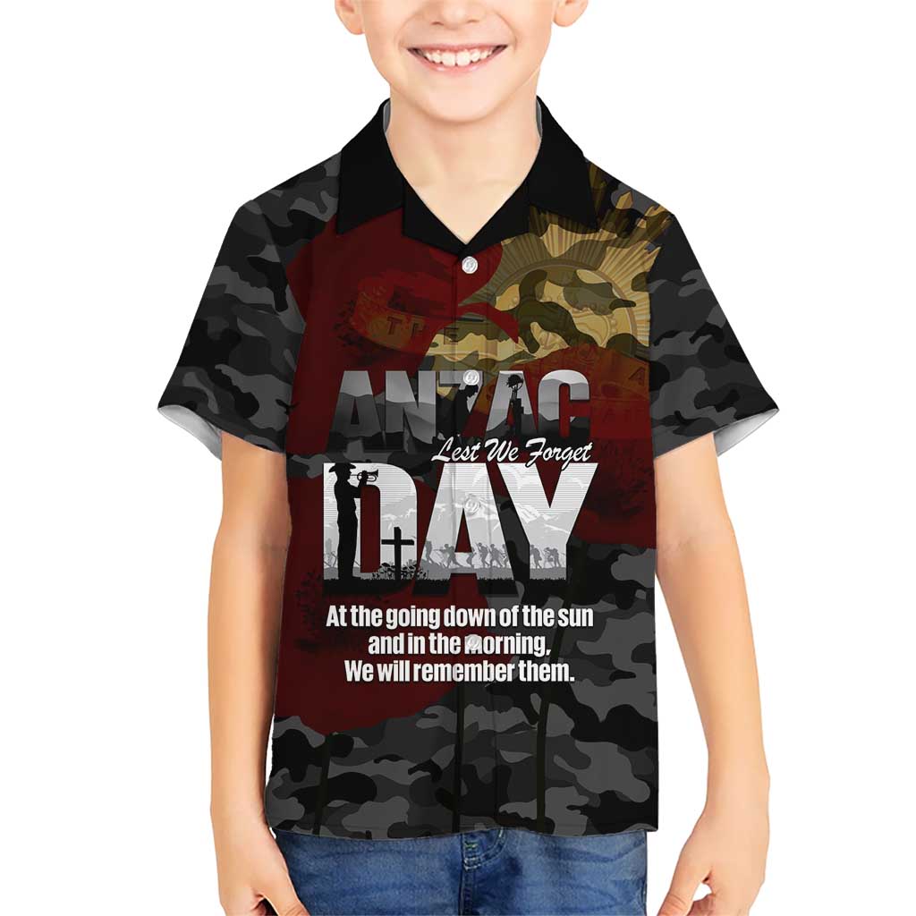 Australia ANZAC Day Kid Hawaiian Shirt We Will Remember Them Poppy Camouflage - Aussie Hoodie