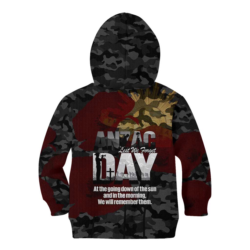 Australia ANZAC Day Kid Hoodie We Will Remember Them Poppy Camouflage - Aussie Hoodie